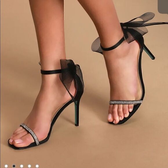 Betsy Johnson SB-Tori Black Satin Rhinestone Bow Ankle Strap - Picture 3 of 11
